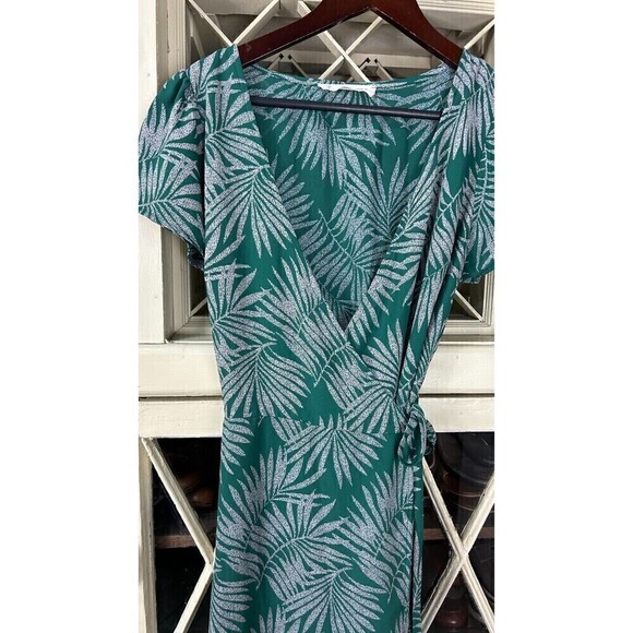 Audrey 3 1 Womens Size Medium Green Dress Wrap Sheer Tropical Flutter Sleeves U4 - Picture 3 of 12